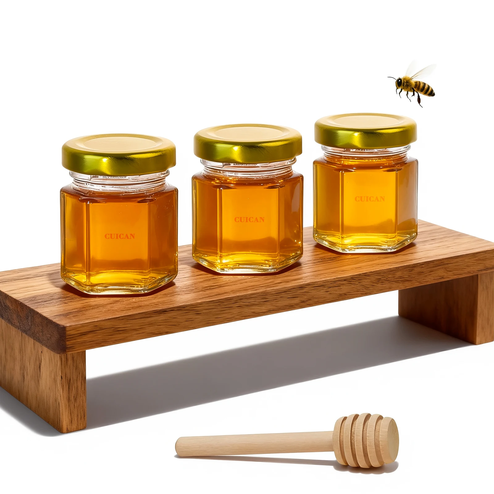 Wholesale 45ml Mini Hexagon Glass Honey Jar with Dipper